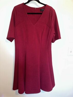 Lane Bryant Burgundy Textured V-Neck Fit & Flare Midi Dress size 14/16